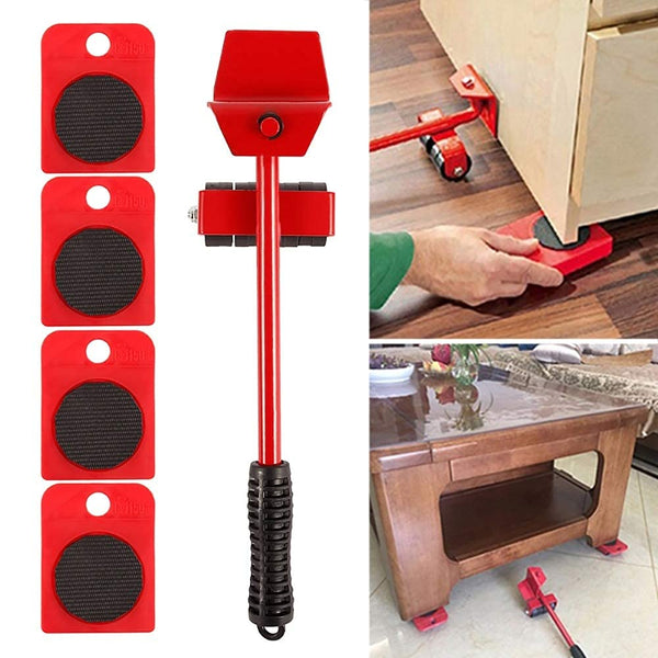 Heavy Duty Furniture Lifter and Mover Tool Set | 5-Piece Transport System with 360° Rotating Pads for Easy Home Moving
